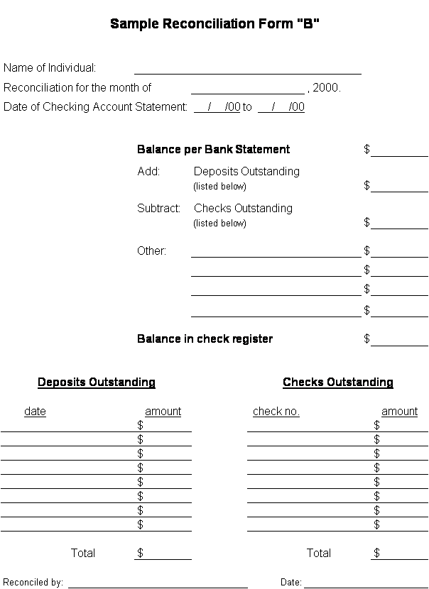 Reconciliation form B
