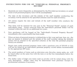 Personal property record instructions